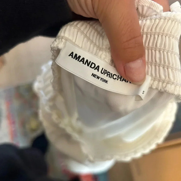 Amanda Uprichard White Smocked Off Shoulder Drop Waist Mini Dress - Picture 3 of 4